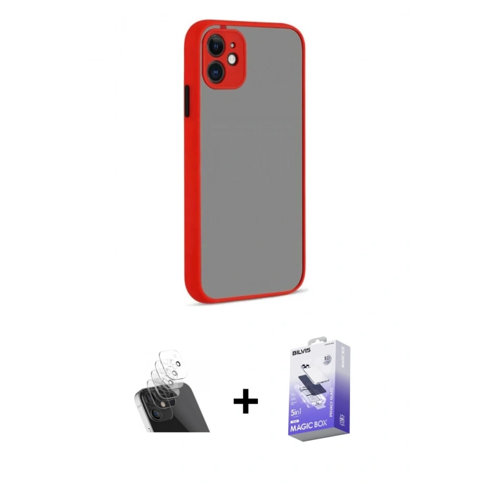 MARSİLYAN™- iPhone 12 Kılıf Ahenk Çizgi Serisi - Siyah Bilvis 5in1 5D Magic Hayalet Cam Ekran Koruyucu + Kamera Lens Koruma Cam - SF