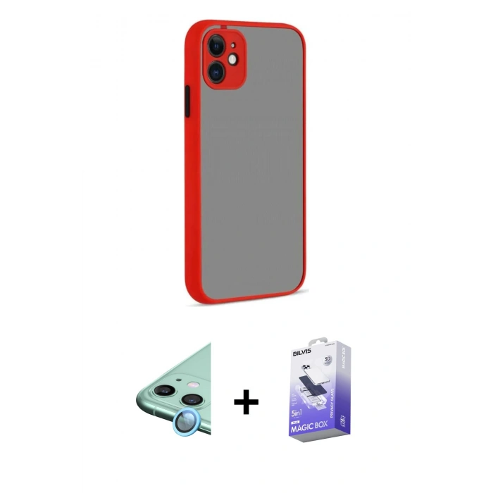 MARSİLYAN™- iPhone 12 Kılıf Ahenk Çizgi Serisi - Siyah Bilvis 5in1 5D Magic Hayalet Cam Ekran Koruyucu + Raze Metal Kamera Lens - MI