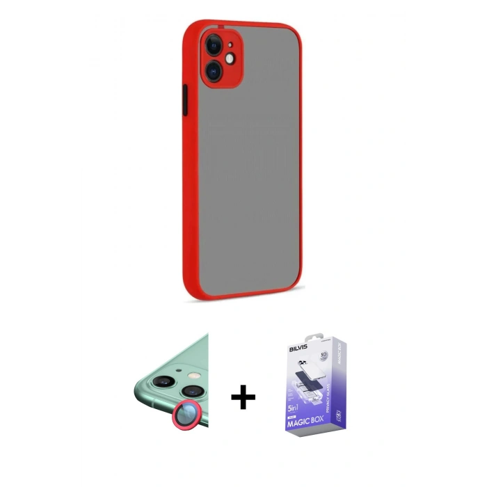 MARSİLYAN™- iPhone 12 Kılıf Ahenk Çizgi Serisi - Siyah Bilvis 5in1 5D Magic Hayalet Cam Ekran Koruyucu + Raze Metal Kamera Lens - KI