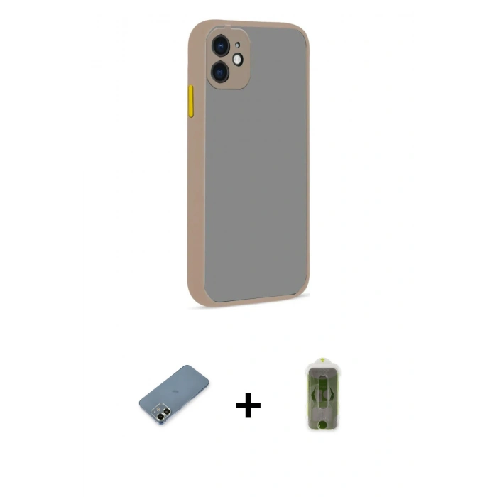 MARSİLYAN™- iPhone 12 Kılıf Ahenk Çizgi Serisi - Siyah Joko Magic 5D Hayalet Cam + Metal Kamera Lens Koruma Cam - AKYL
