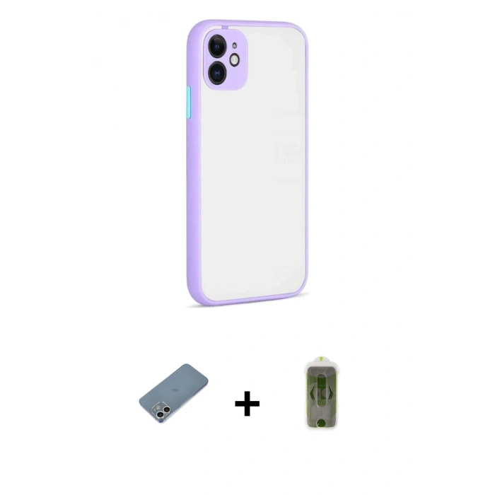MARSİLYAN™- iPhone 12 Kılıf Ahenk Çizgi Serisi - Siyah Joko Magic 5D Hayalet Cam + Shine Kamera Lens Koruma Cam - GS