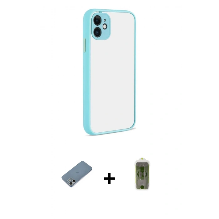 MARSİLYAN™- iPhone 12 Kılıf Ahenk Çizgi Serisi - Siyah Joko Magic 5D Hayalet Cam + Shine Kamera Lens Koruma Cam - GS