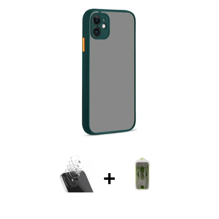 MARSİLYAN™- iPhone 12 Kılıf Ahenk Çizgi Serisi - Siyah Joko Magic 5D Hayalet Cam + Kamera Lens Koruma Cam - SF