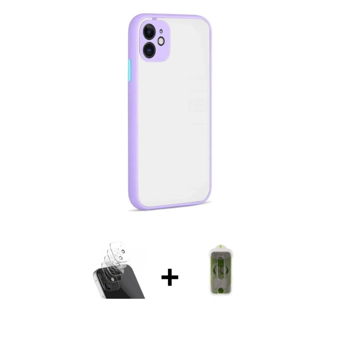 MARSİLYAN™- iPhone 12 Kılıf Ahenk Çizgi Serisi - Siyah Joko Magic 5D Hayalet Cam + Kamera Lens Koruma Cam - SF
