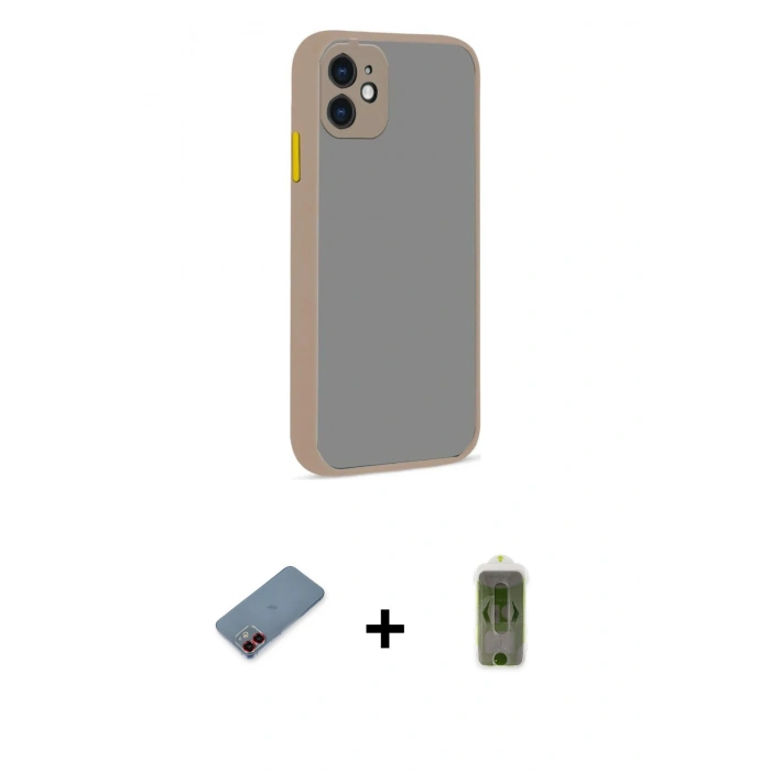 MARSİLYAN™- iPhone 12 Kılıf Ahenk Çizgi Serisi - Siyah Joko Magic 5D Hayalet Cam + Metal Kamera Lens Koruma Cam - KI