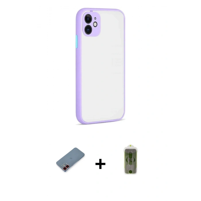 MARSİLYAN™- iPhone 12 Kılıf Ahenk Çizgi Serisi - Siyah Joko Magic 5D Hayalet Cam + Metal Kamera Lens Koruma Cam - KI