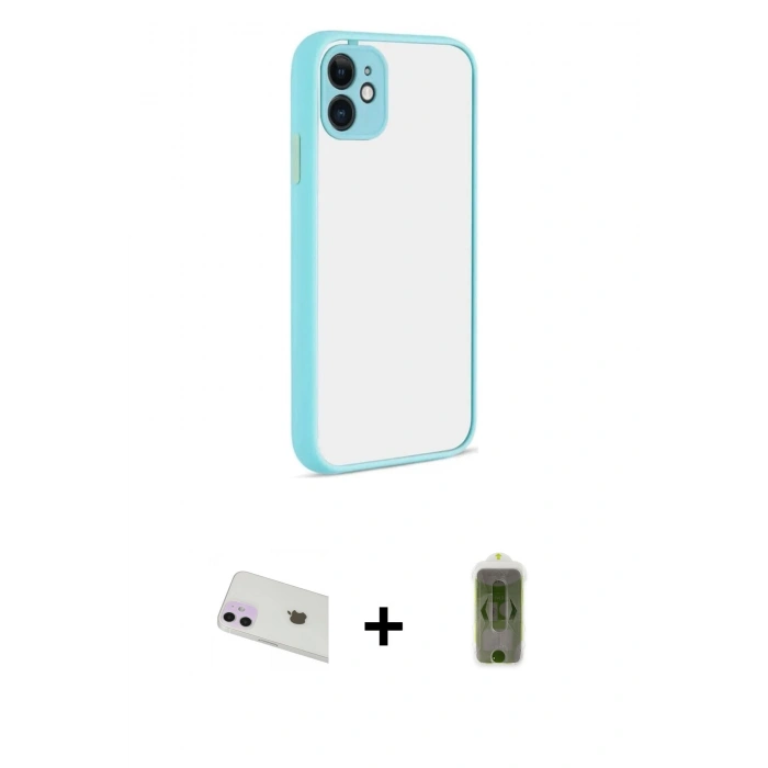 MARSİLYAN™- iPhone 12 Kılıf Ahenk Çizgi Serisi - Siyah Joko Magic 5D Hayalet Cam + Rainbow Kamera Lens Koruma Cam - MR