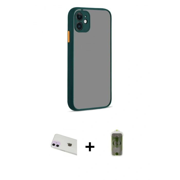 MARSİLYAN™- iPhone 12 Kılıf Ahenk Çizgi Serisi - Siyah Joko Magic 5D Hayalet Cam + Rainbow Kamera Lens Koruma Cam - MR
