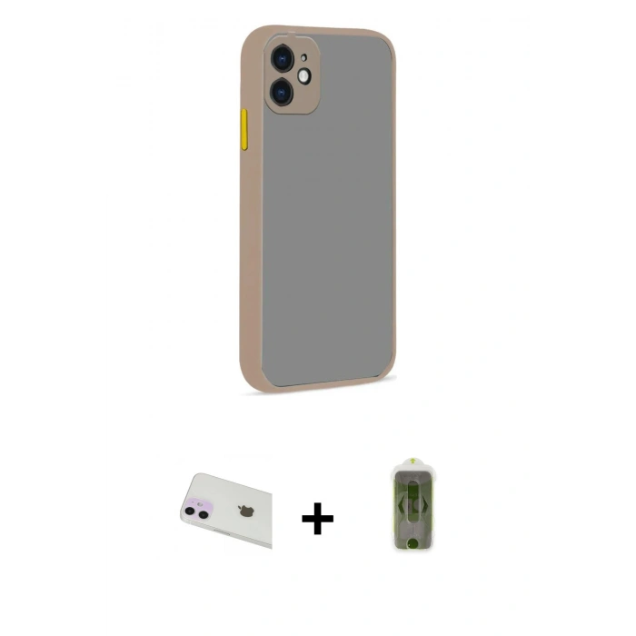 MARSİLYAN™- iPhone 12 Kılıf Ahenk Çizgi Serisi - Siyah Joko Magic 5D Hayalet Cam + Rainbow Kamera Lens Koruma Cam - MR