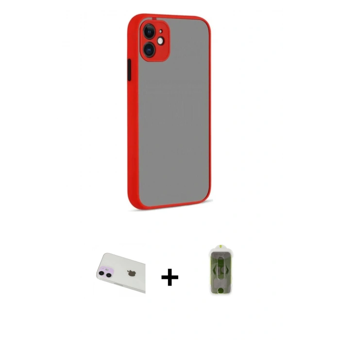 MARSİLYAN™- iPhone 12 Kılıf Ahenk Çizgi Serisi - Siyah Joko Magic 5D Hayalet Cam + Rainbow Kamera Lens Koruma Cam - MR