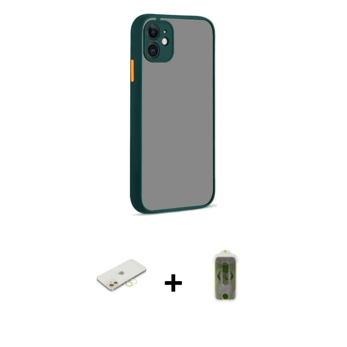 MARSİLYAN™- iPhone 12 Kılıf Ahenk Çizgi Serisi - Siyah Joko Magic 5D Hayalet Cam + Renkli Kamera Lens Koruma Cam - SI