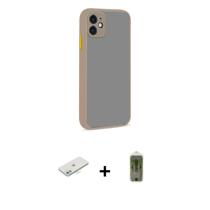 MARSİLYAN™- iPhone 12 Kılıf Ahenk Çizgi Serisi - Siyah Joko Magic 5D Hayalet Cam + Renkli Kamera Lens Koruma Cam - SI