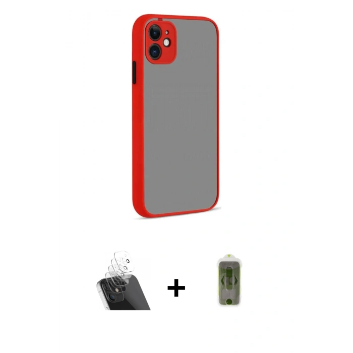 MARSİLYAN™- iPhone 12 Kılıf Ahenk Çizgi Serisi - Siyah Joko Magic 5D Hayalet Cam + Kamera Lens Koruma Cam - SF