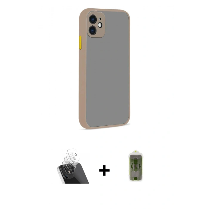 MARSİLYAN™- iPhone 12 Kılıf Ahenk Çizgi Serisi - Siyah Joko Magic 5D Hayalet Cam + Kamera Lens Koruma Cam - SF