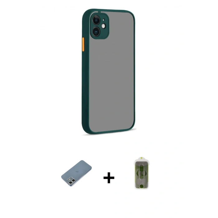 MARSİLYAN™- iPhone 12 Kılıf Ahenk Çizgi Serisi - Siyah Joko Magic 5D Hayalet Cam + Shine Kamera Lens Koruma Cam - GS