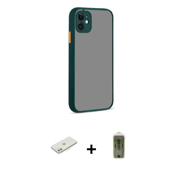 MARSİLYAN™- iPhone 12 Kılıf Ahenk Çizgi Serisi - Siyah Joko Magic 5D Hayalet Cam + Renkli Kamera Lens Koruma Cam - TU