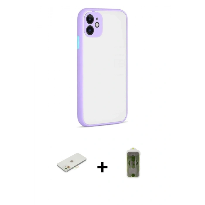 MARSİLYAN™- iPhone 12 Kılıf Ahenk Çizgi Serisi - Siyah Joko Magic 5D Hayalet Cam + Renkli Kamera Lens Koruma Cam - TU