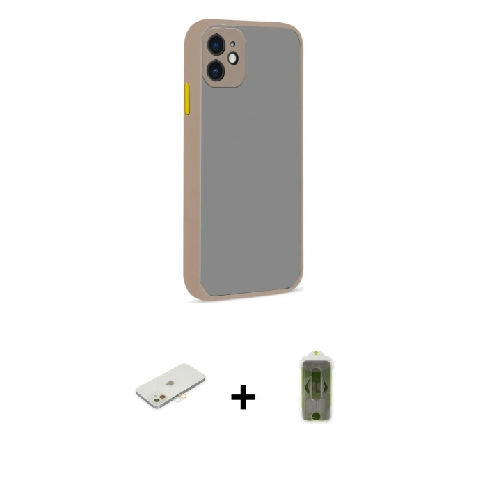 MARSİLYAN™- iPhone 12 Kılıf Ahenk Çizgi Serisi - Siyah Joko Magic 5D Hayalet Cam + Renkli Kamera Lens Koruma Cam - TU