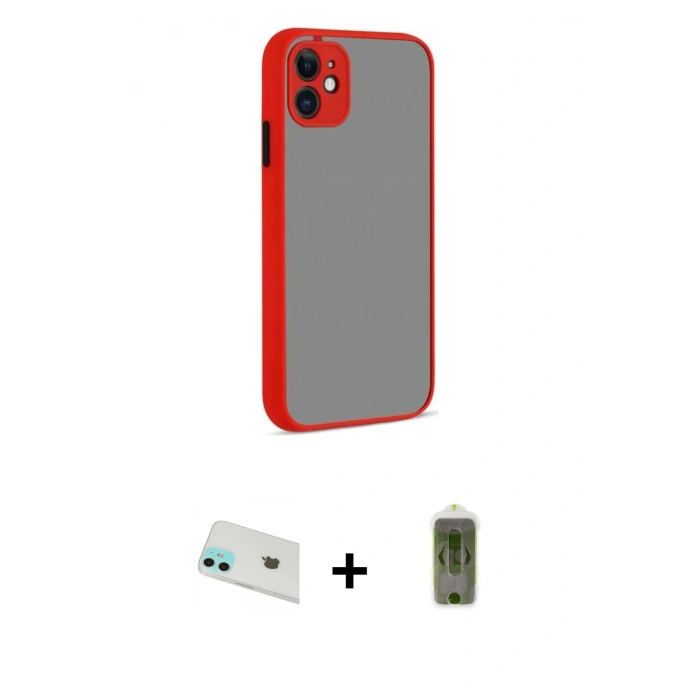 MARSİLYAN™- iPhone 12 Kılıf Ahenk Çizgi Serisi - Siyah Joko Magic 5D Hayalet Cam + Yeşil Rainbow Kamera Lens Koruma Cam