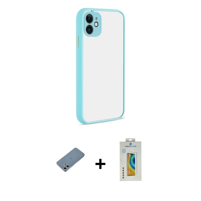 MARSİLYAN™- iPhone 12 Kılıf Ahenk Çizgi Serisi - Siyah Polymer Nano Ekran Koruyucu + Shine Kamera Lens Koruma Cam - GS