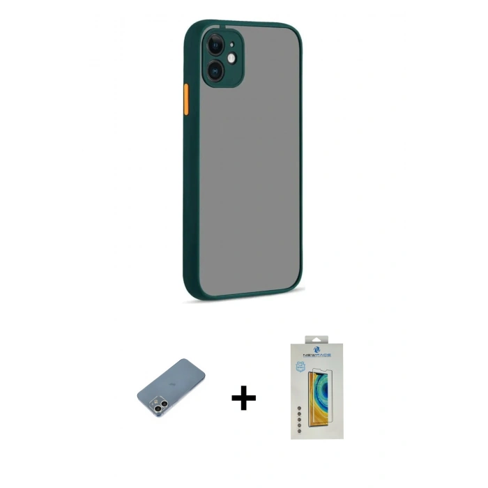 MARSİLYAN™- iPhone 12 Kılıf Ahenk Çizgi Serisi - Siyah Polymer Nano Ekran Koruyucu + Shine Kamera Lens Koruma Cam - GS