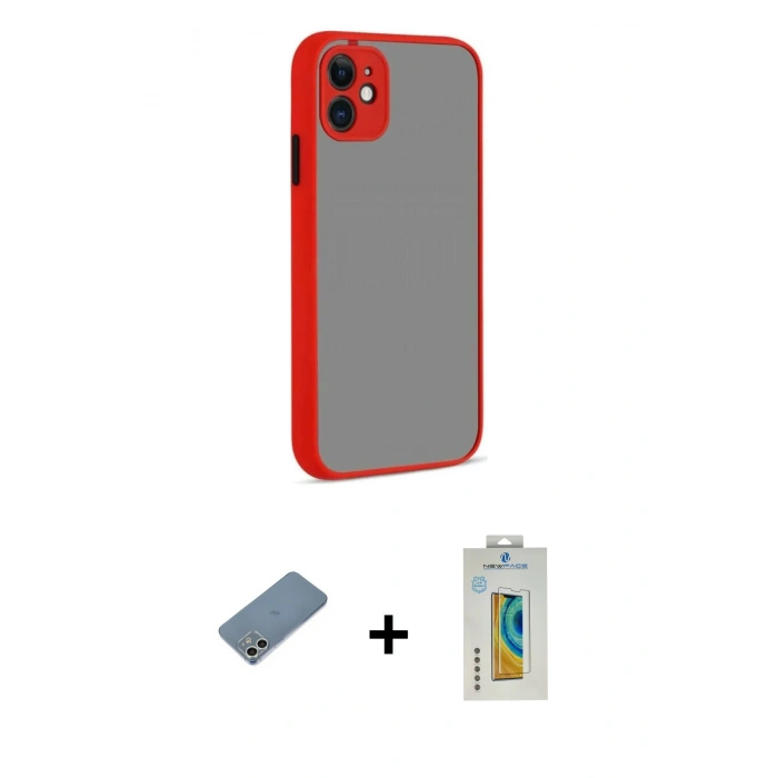 MARSİLYAN™- iPhone 12 Kılıf Ahenk Çizgi Serisi - Siyah Polymer Nano Ekran Koruyucu + Shine Kamera Lens Koruma Cam - GS