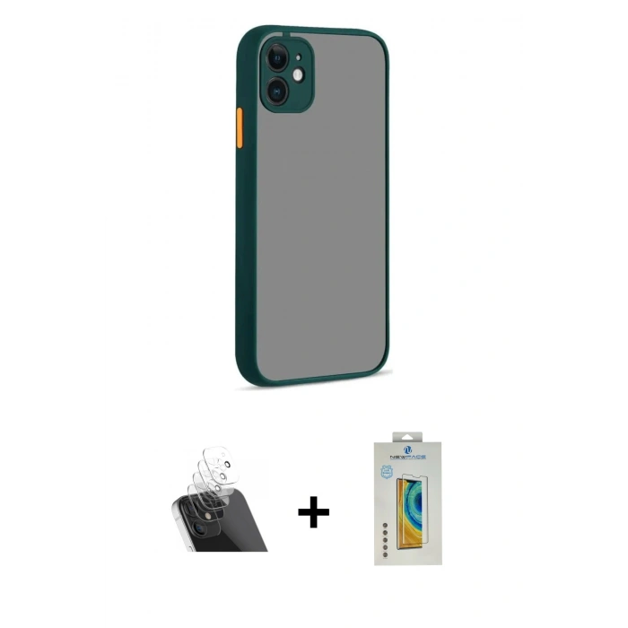 MARSİLYAN™- iPhone 12 Kılıf Ahenk Çizgi Serisi - Siyah Polymer Nano Ekran Koruyucu + Kamera Lens Koruma Cam - SF