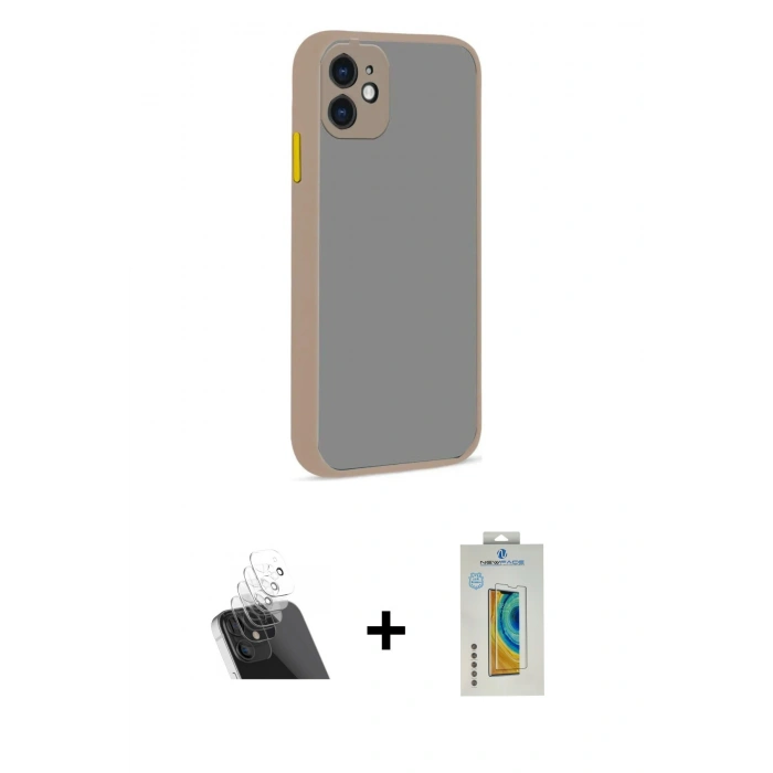 MARSİLYAN™- iPhone 12 Kılıf Ahenk Çizgi Serisi - Siyah Polymer Nano Ekran Koruyucu + Kamera Lens Koruma Cam - SF