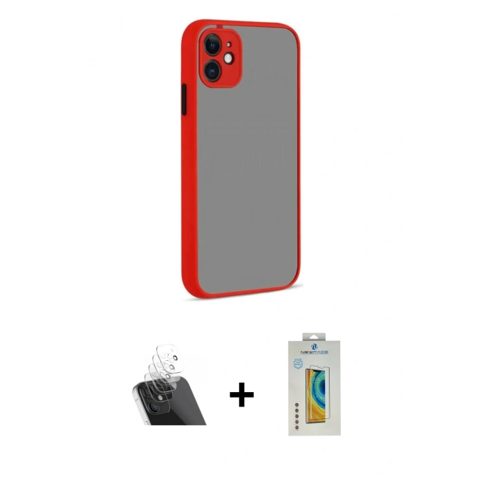 MARSİLYAN™- iPhone 12 Kılıf Ahenk Çizgi Serisi - Siyah Polymer Nano Ekran Koruyucu + Kamera Lens Koruma Cam - SF