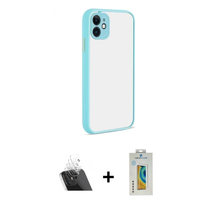 MARSİLYAN™- iPhone 12 Kılıf Ahenk Çizgi Serisi - Siyah Polymer Nano Ekran Koruyucu + Kamera Lens Koruma Cam - SF