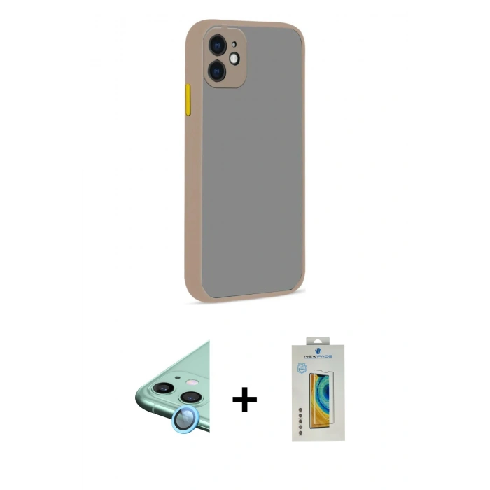 MARSİLYAN™- iPhone 12 Kılıf Ahenk Çizgi Serisi - Siyah Polymer Nano Ekran Koruyucu + Raze Metal Kamera Lens - MI