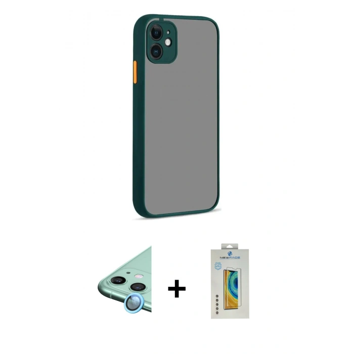 MARSİLYAN™- iPhone 12 Kılıf Ahenk Çizgi Serisi - Siyah Polymer Nano Ekran Koruyucu + Raze Metal Kamera Lens - MI