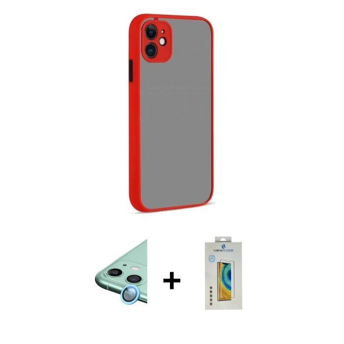 MARSİLYAN™- iPhone 12 Kılıf Ahenk Çizgi Serisi - Siyah Polymer Nano Ekran Koruyucu + Raze Metal Kamera Lens - MI