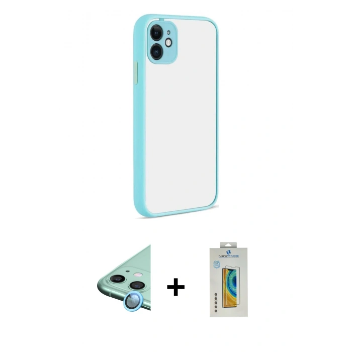 MARSİLYAN™- iPhone 12 Kılıf Ahenk Çizgi Serisi - Siyah Polymer Nano Ekran Koruyucu + Raze Metal Kamera Lens - MI