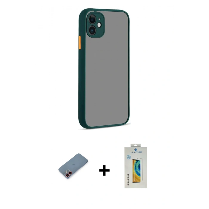 MARSİLYAN™- iPhone 12 Kılıf Ahenk Çizgi Serisi - Siyah Polymer Nano Ekran Koruyucu + Metal Kamera Lens Koruma Cam - KI