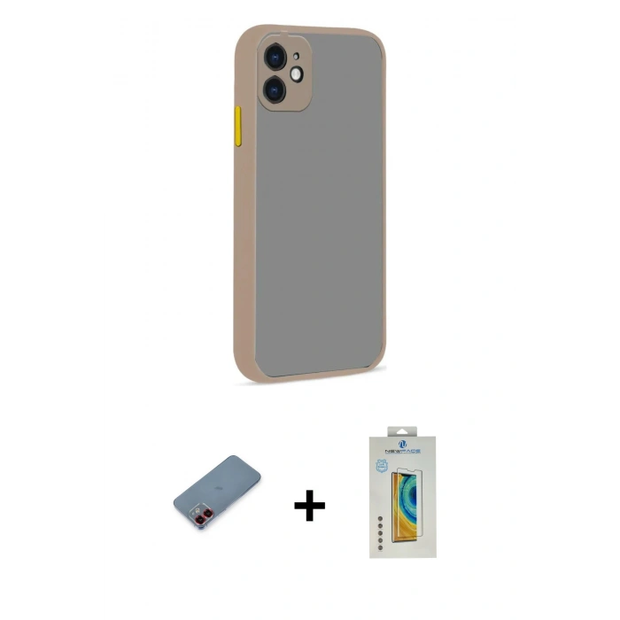 MARSİLYAN™- iPhone 12 Kılıf Ahenk Çizgi Serisi - Siyah Polymer Nano Ekran Koruyucu + Metal Kamera Lens Koruma Cam - KI