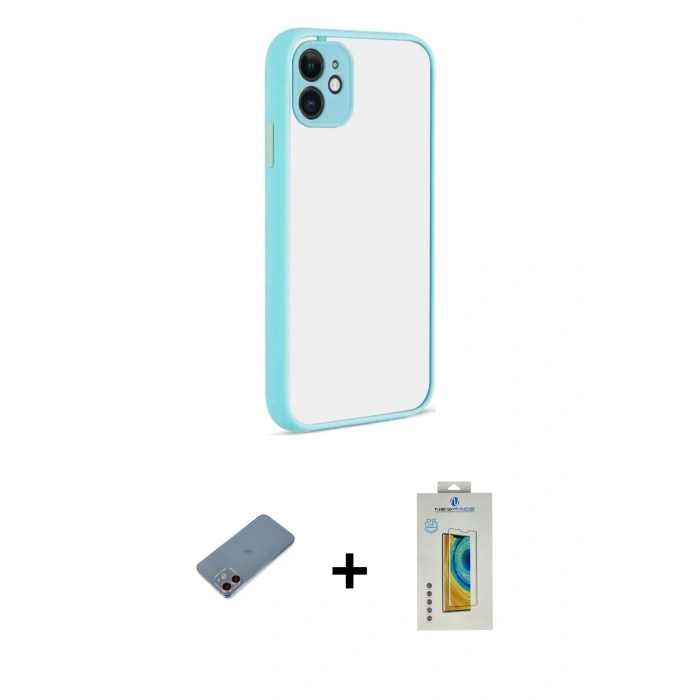 MARSİLYAN™- iPhone 12 Kılıf Ahenk Çizgi Serisi - Siyah Polymer Nano Ekran Koruyucu + Shine Kamera Lens Koruma Cam - PE