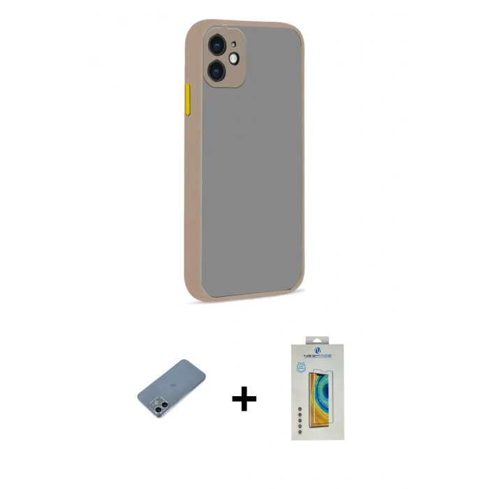 MARSİLYAN™- iPhone 12 Kılıf Ahenk Çizgi Serisi - Siyah Polymer Nano Ekran Koruyucu + Shine Kamera Lens Koruma Cam - SABE