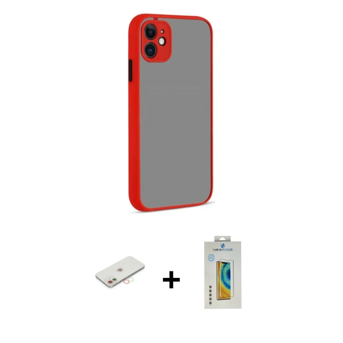 MARSİLYAN™- iPhone 12 Kılıf Ahenk Çizgi Serisi - Siyah Polymer Nano Ekran Koruyucu + Renkli Kamera Lens Koruma Cam - YL