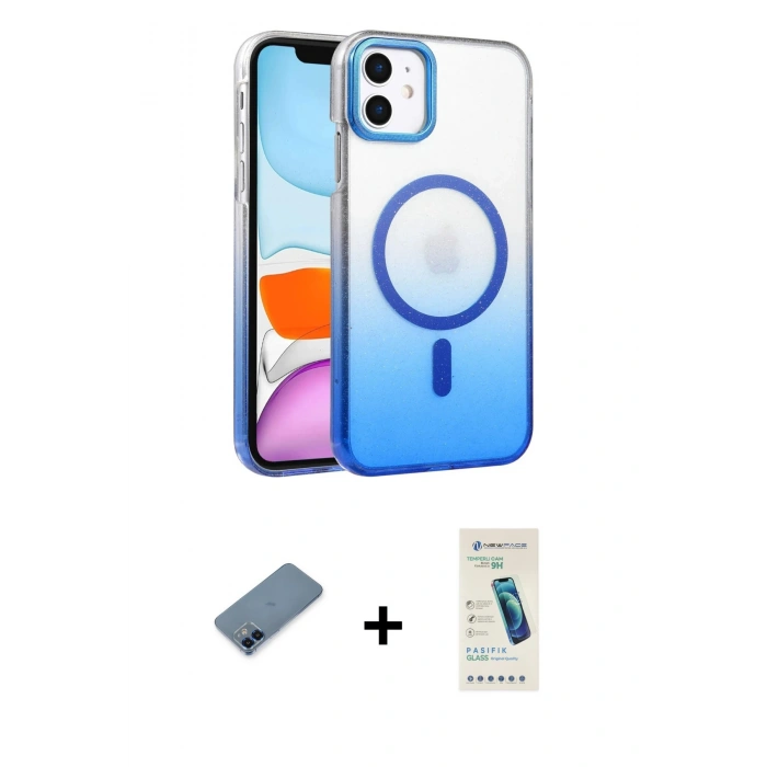 MARSİLYAN™- iPhone 12 Kılıf Ahenk Doku Özel Seri - Şeffaf Pasifik Cam Ekran Koruyucu + Metal Kamera Lens Koruma Cam - MI