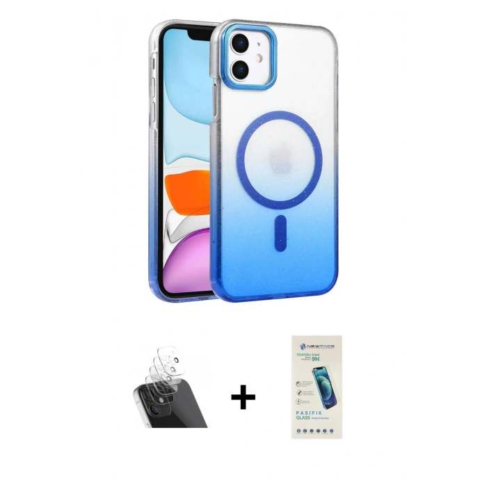 MARSİLYAN™- iPhone 12 Kılıf Ahenk Doku Özel Seri - Şeffaf Pasifik Cam Ekran Koruyucu + Kamera Lens Koruma Cam - SF
