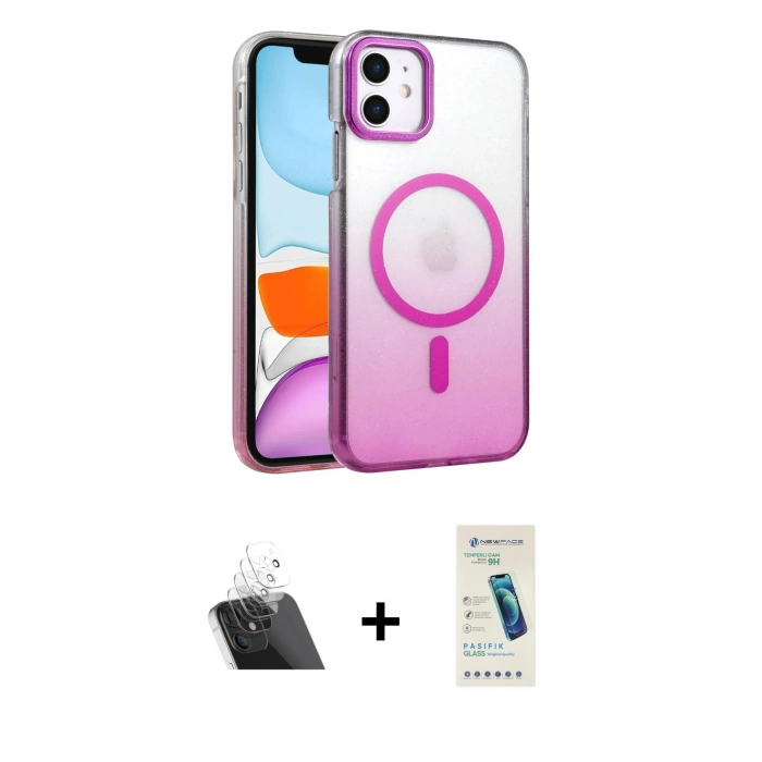 MARSİLYAN™- iPhone 12 Kılıf Ahenk Doku Özel Seri - Şeffaf Pasifik Cam Ekran Koruyucu + Kamera Lens Koruma Cam - SF