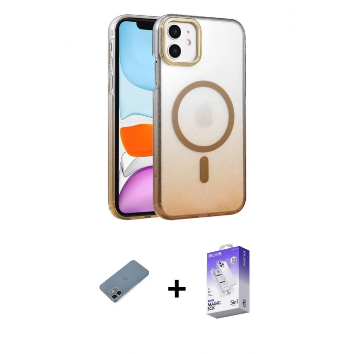 MARSİLYAN™- iPhone 12 Kılıf Ahenk Doku Özel Seri - Siyah Bilvis 5in1 3D Magic Cam Ekran Koruyucu + Shine Kamera Lens Koruma Cam - GI