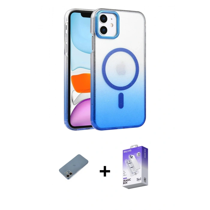 MARSİLYAN™- iPhone 12 Kılıf Ahenk Doku Özel Seri - Siyah Bilvis 5in1 3D Magic Cam Ekran Koruyucu + Shine Kamera Lens Koruma Cam - GI