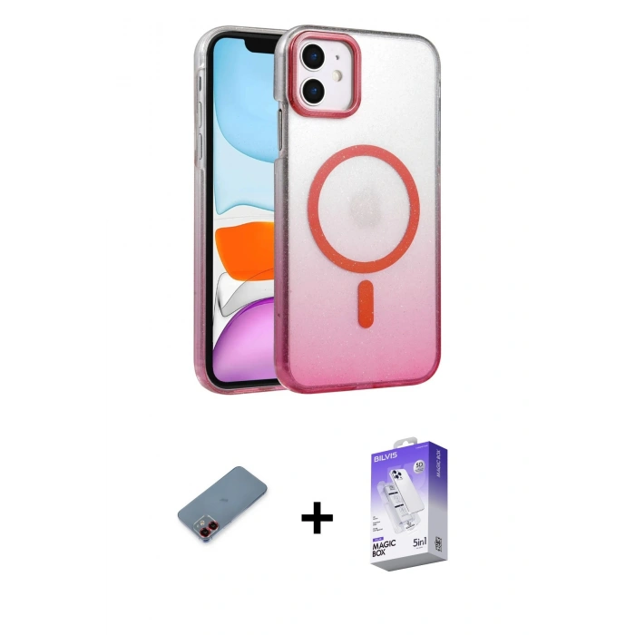 MARSİLYAN™- iPhone 12 Kılıf Ahenk Doku Özel Seri - Siyah Bilvis 5in1 3D Magic Cam Ekran Koruyucu + Metal Kamera Lens Koruma Cam - KI