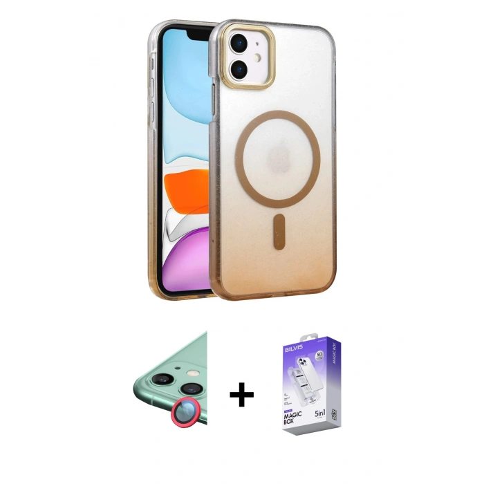 MARSİLYAN™- iPhone 12 Kılıf Ahenk Doku Özel Seri - Siyah Bilvis 5in1 3D Magic Cam Ekran Koruyucu + Raze Metal Kamera Lens - KI