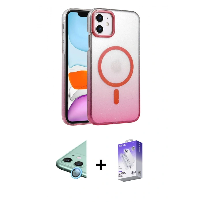 MARSİLYAN™- iPhone 12 Kılıf Ahenk Doku Özel Seri - Siyah Bilvis 5in1 3D Magic Cam Ekran Koruyucu + Raze Metal Kamera Lens - MI