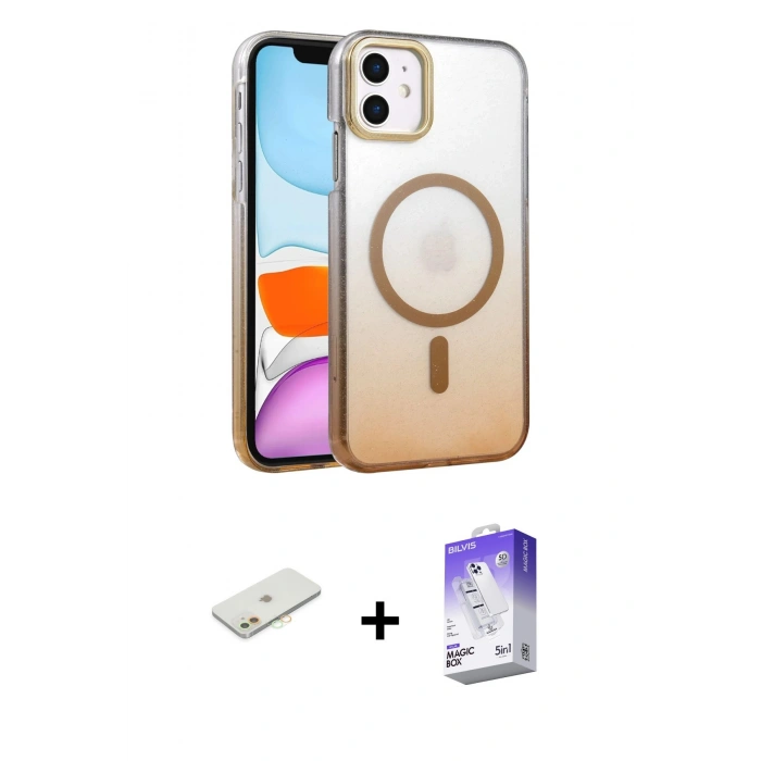MARSİLYAN™- iPhone 12 Kılıf Ahenk Doku Özel Seri - Siyah Bilvis 5in1 3D Magic Cam Ekran Koruyucu + Renkli Kamera Lens Koruma Cam - TU