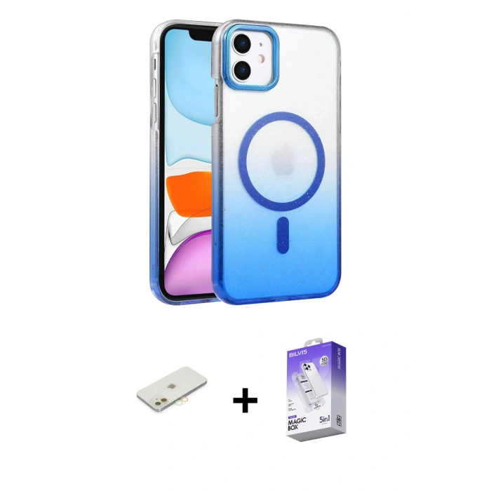 MARSİLYAN™- iPhone 12 Kılıf Ahenk Doku Özel Seri - Siyah Bilvis 5in1 3D Magic Cam Ekran Koruyucu + Renkli Kamera Lens Koruma Cam - TU