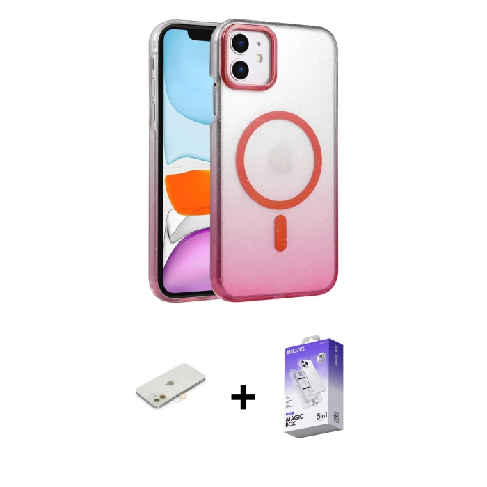 MARSİLYAN™- iPhone 12 Kılıf Ahenk Doku Özel Seri - Siyah Bilvis 5in1 3D Magic Cam Ekran Koruyucu + Renkli Kamera Lens Koruma Cam - TU
